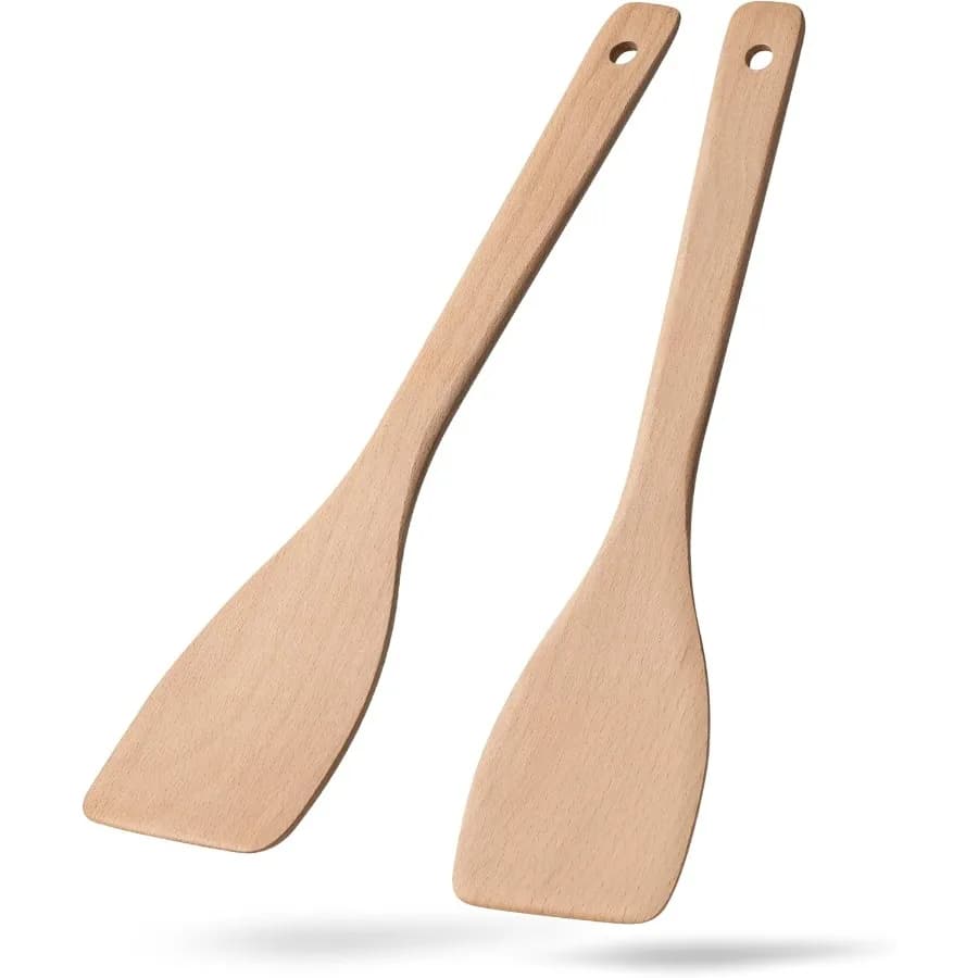 Spatole in legno da 2 pezzi per cucinare Giratori in legno di faggio non rivestito da 13 pollici per friggere Spurgo piatto in legno antigraffio per padella e wok Wo