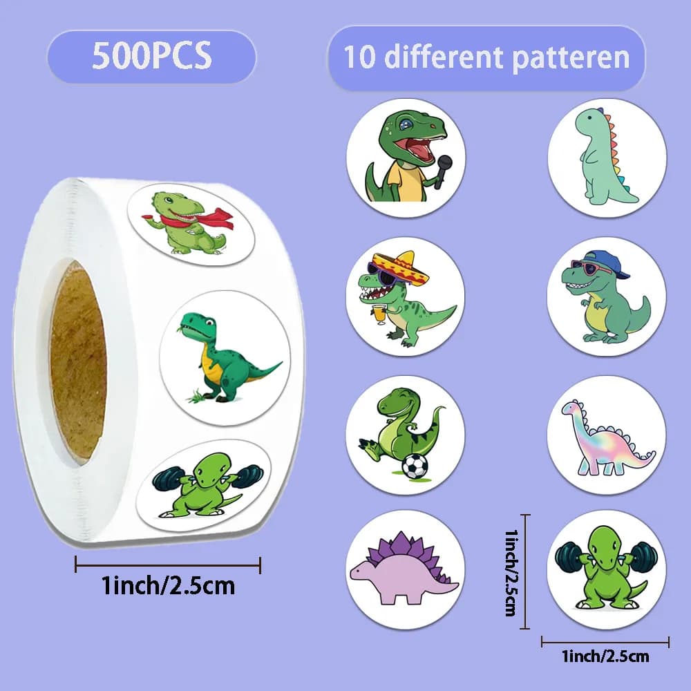 500 pezzi di cartone animato creativo dinosauro rotolo adesivo decorazione della cassa del telefono custodia del telefono fai da te notebook tazza d'acqua adesivi personalizzati