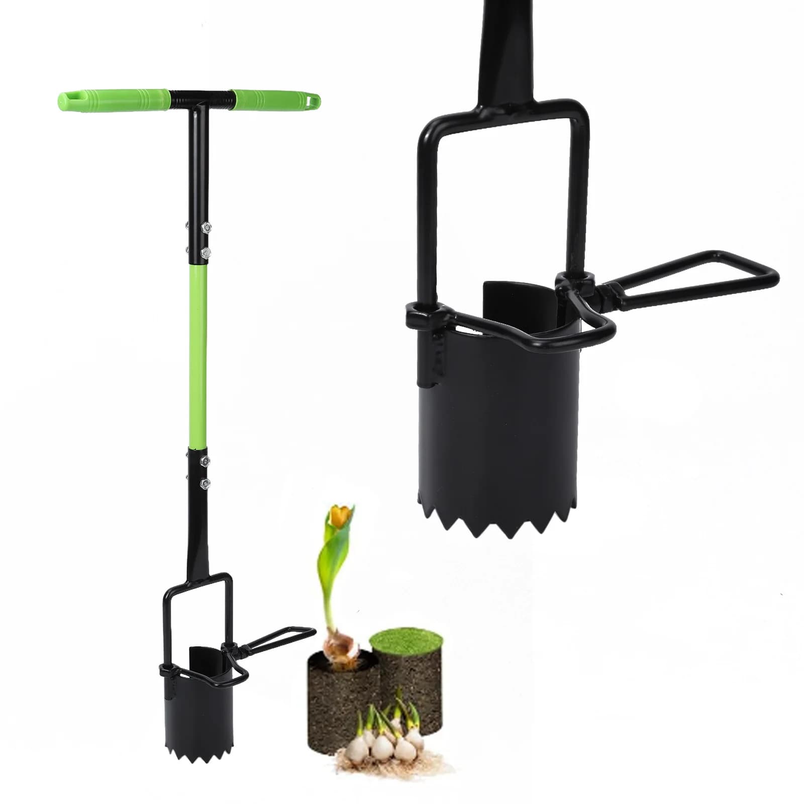 Strumento per fioriera a bulbo Strumento per plugger per erba Trapianto di fori da giardino Scavatrice per piante Base seghettata Lampadina da giardinaggio Sod Transplantatore