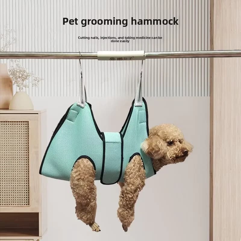 Amaca Traspirante in Poliestere per Toelettatura di Cani e Gatti - Supporto per Taglio Unghie, Somministrazione Medicinali e Alimentazione, Design a Gancio, Facile da Usare