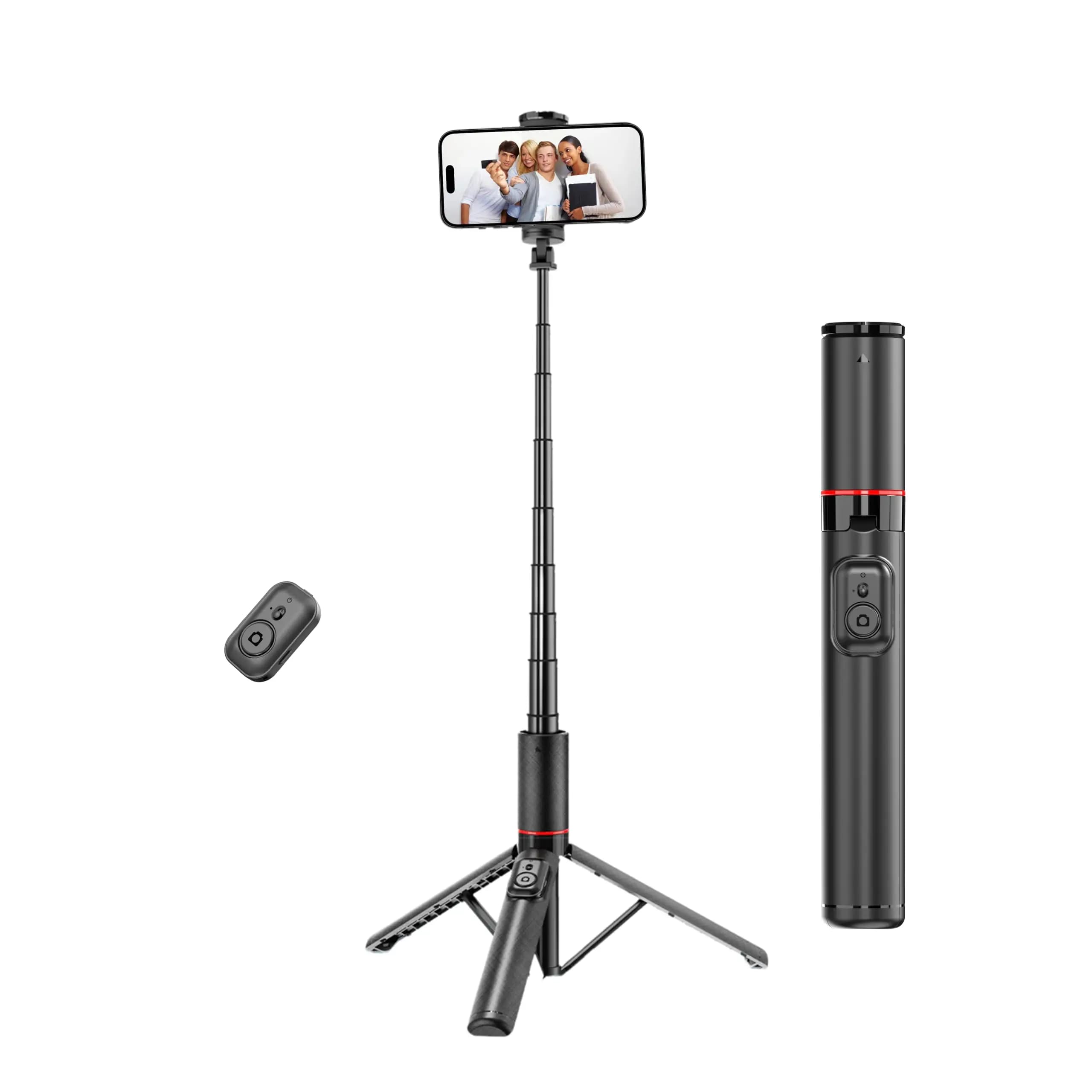 C21 Base antiscivolo per treppiede selfie stick dal design nascosto da 53", telecomando Bluetooth 5.2 per iPhone/Android Vlogging da viaggio