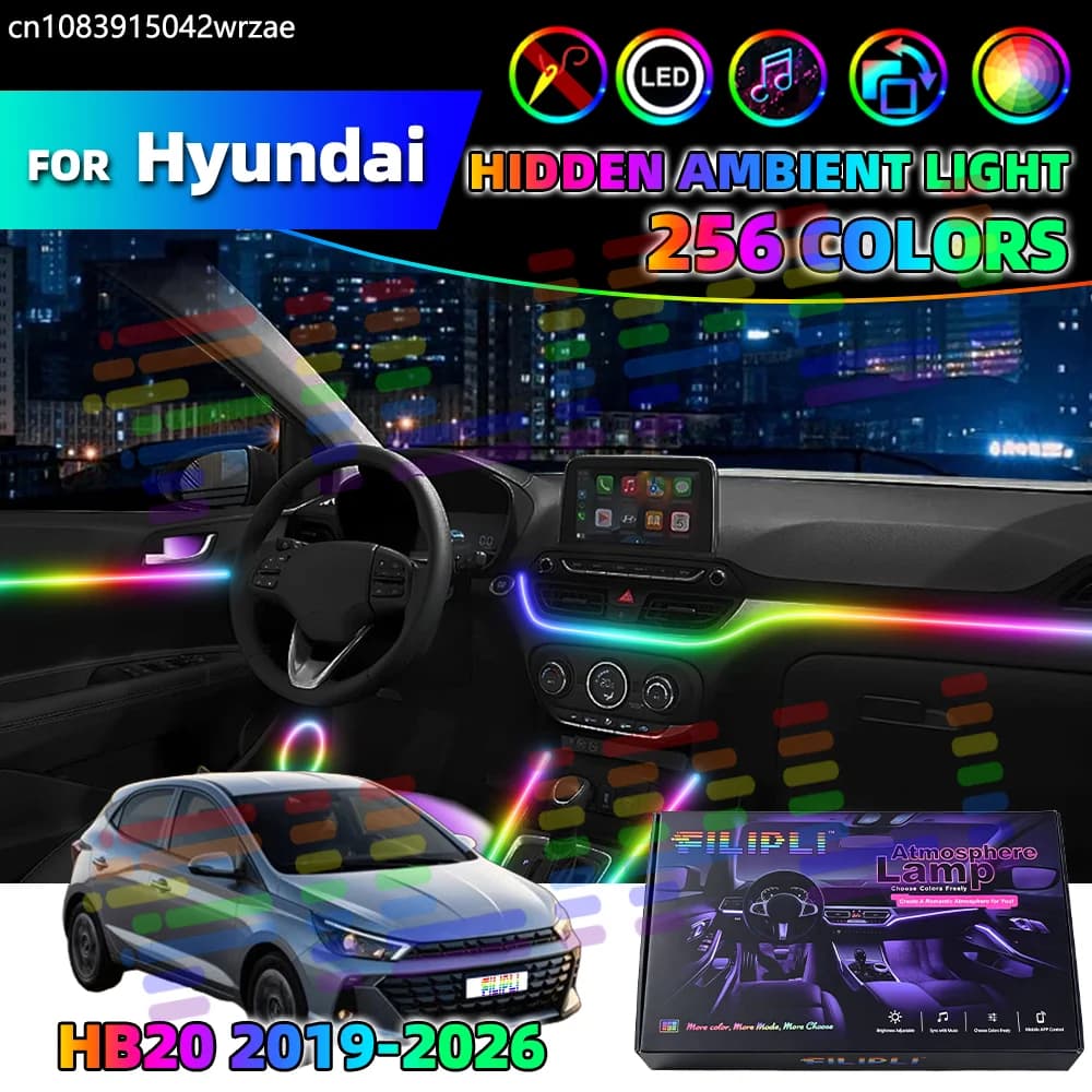 Per Hyundai HB20 2019-2026 2025 2024 2023 2022 2021 Lampade Ambientali LED in Acrilico per Auto, Luci Atmosfera Colorate per Interni Auto