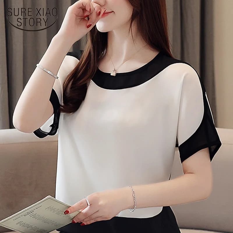 Fashionable women's shirts 2025 Women's blouse Short sleeve shirt Casual chiffon shirts Women's top and blouses 3397 50