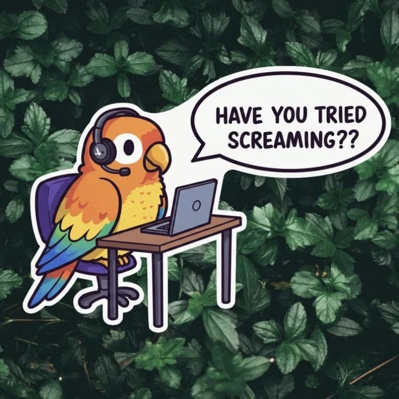 5pcs HAILUREY Funny Screaming Parrot Tech Support Meme Sticker - Compatible for //Linux/Virus/SPF Decal - & Scratch-Resistant Suitable for Teens, Adults, Tech Gifts, Laptops,, Luggage, Skateboards - Funny Computer Accessory