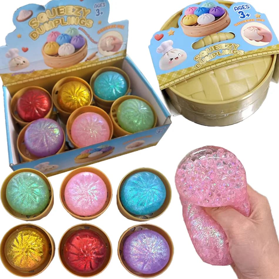 Palline antistress colorate a forma di raviolo con vaporiera, giocattoli morbidi riutilizzabili per casa e ufficio, palline di pasta rimodellabili, regali