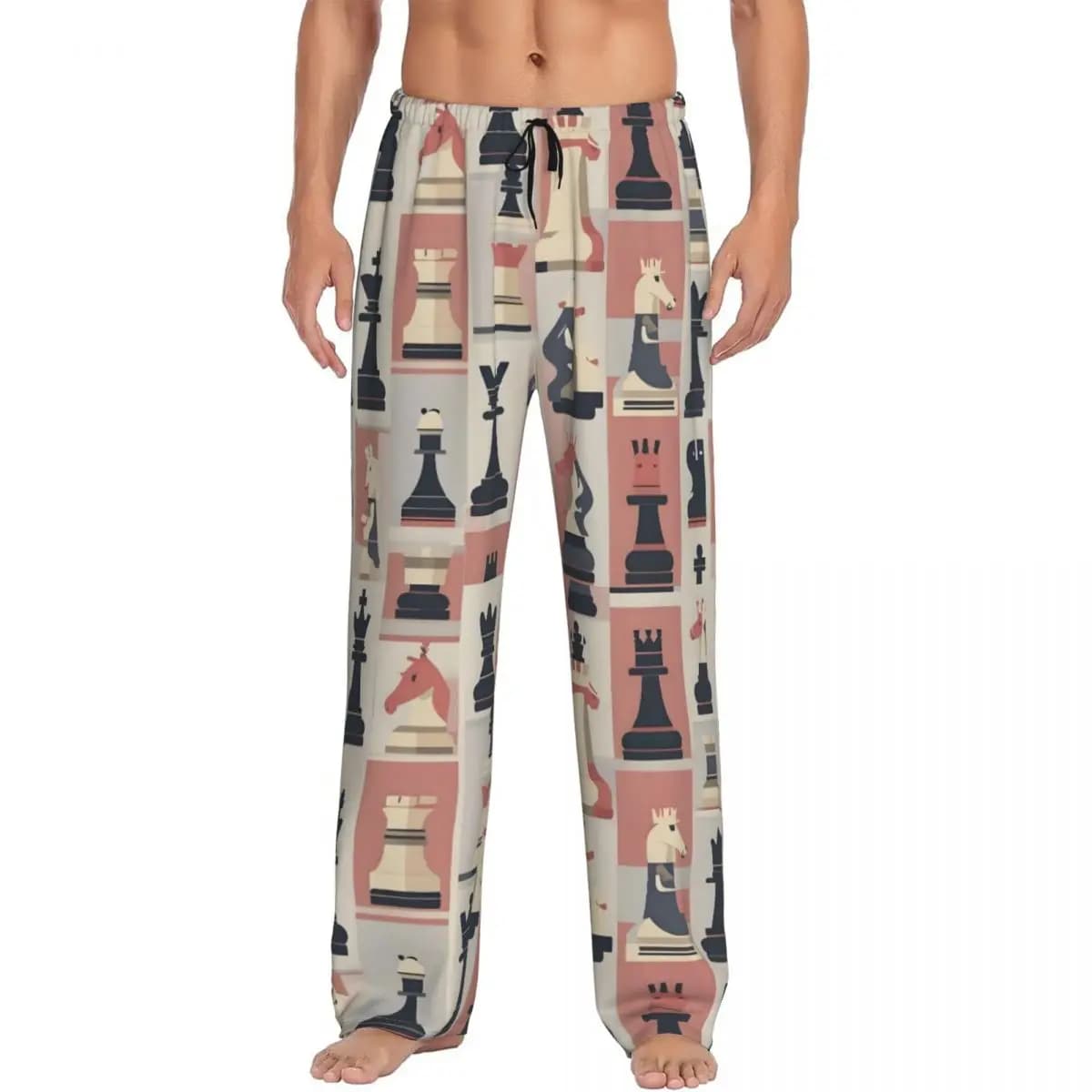 Pantaloni da pigiama da scacchiera personalizzati Pantaloni da pigiama da uomo per giochi di scacchi Pantaloni da notte elasticizzati con tasche