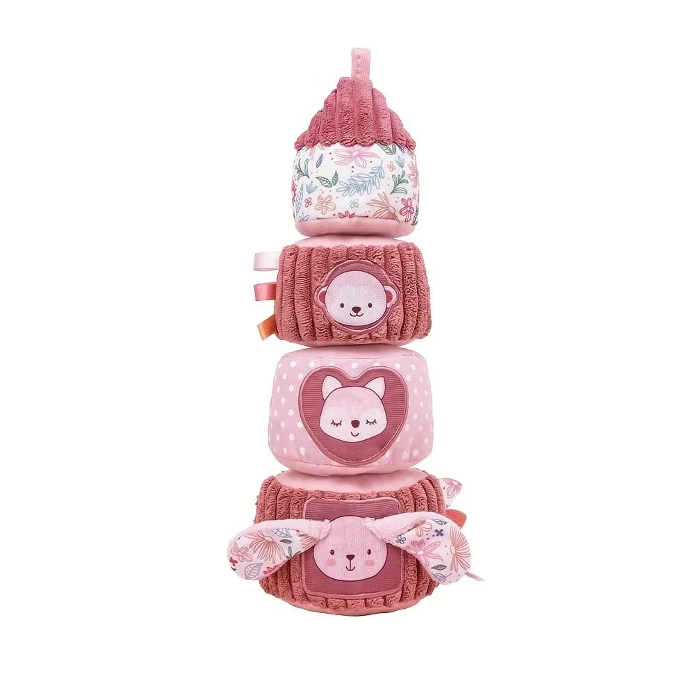 Giocattolo a torre impilabile arcobaleno per neonati Giocattolo educativo da spremere con forme di cuore e animali colorati, sviluppo delle abilità motorie fini
