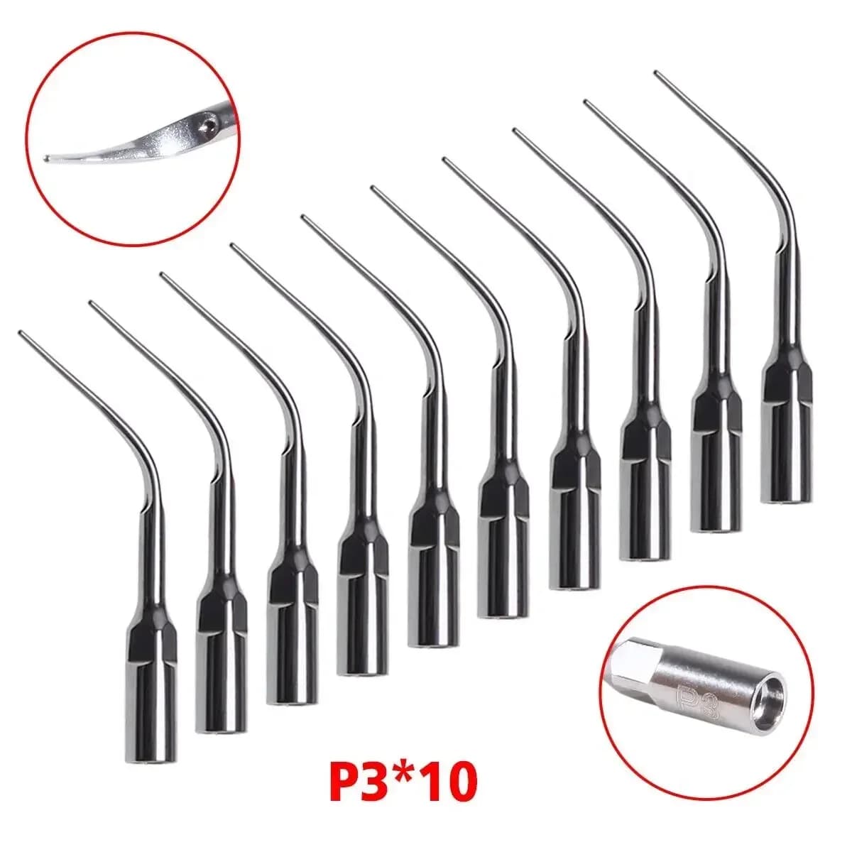10 Punte per Ablatore Dentale a Ultrasuoni Piezoelettrico P3 Compatibili con Manipolo Woodpecker EMS, Strumenti per Pulizia Dentale ad Uso Professionale