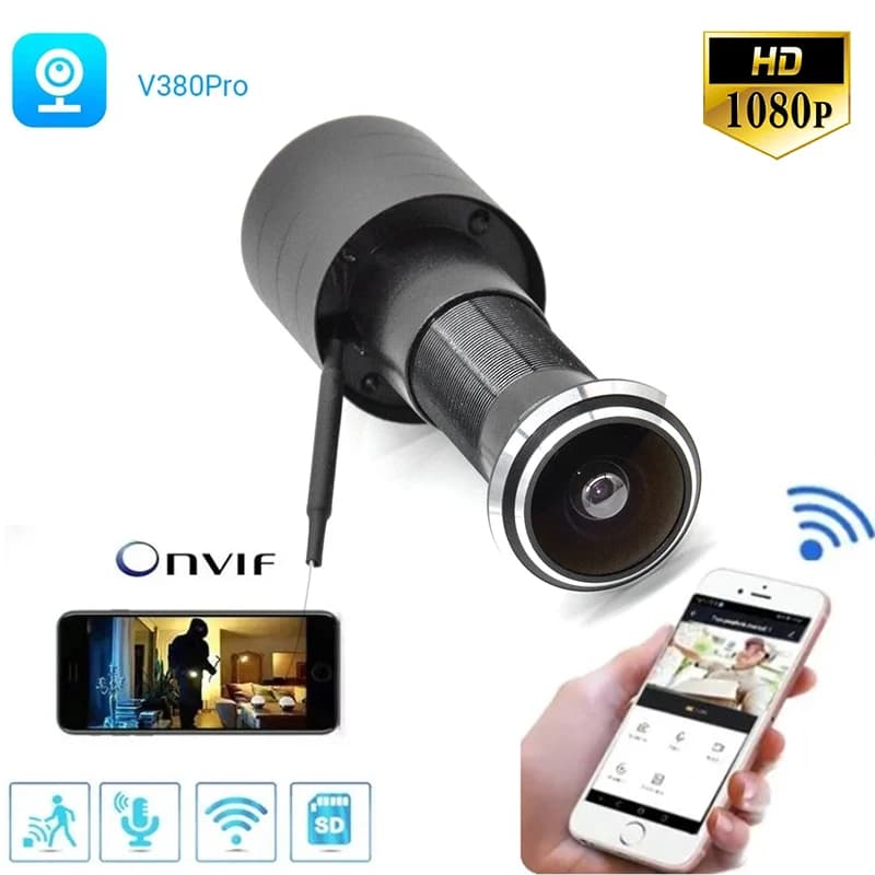 V380 porta Eye Hole Security 1080P HD 1.7mm obiettivo grandangolare FishEye CCTV rete Mini spioncino porta WifI telecamera P2P ONVIF