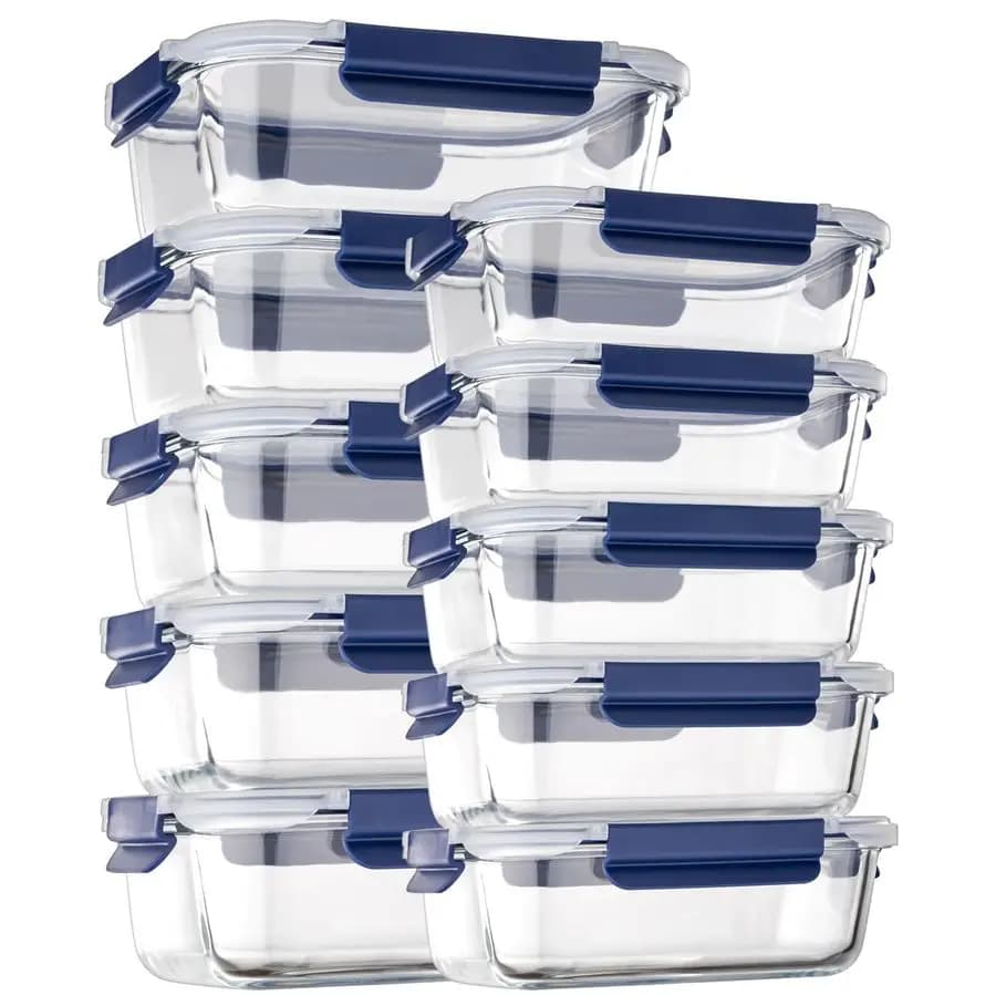 Contenitori per Alimenti con Coperchi Ermetici, Set di 10 Contenitori in Vetro per Preparazione Pasti, Set di Contenitori con Coperchio Senza BPA per Alimenti
