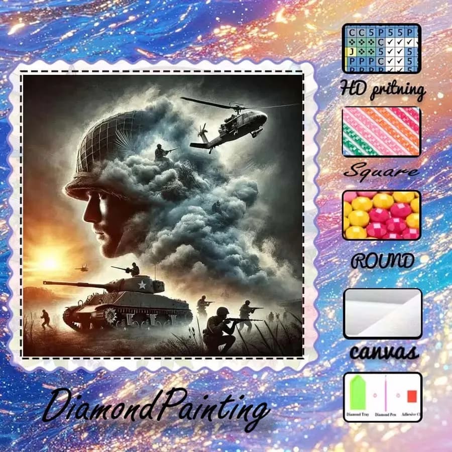 1 pezzo di tessuto floccato 5D fai da te, trapano speciale, kit per pittura con diamanti, guerra, elicottero, mosaico con motivi, arte con diamanti