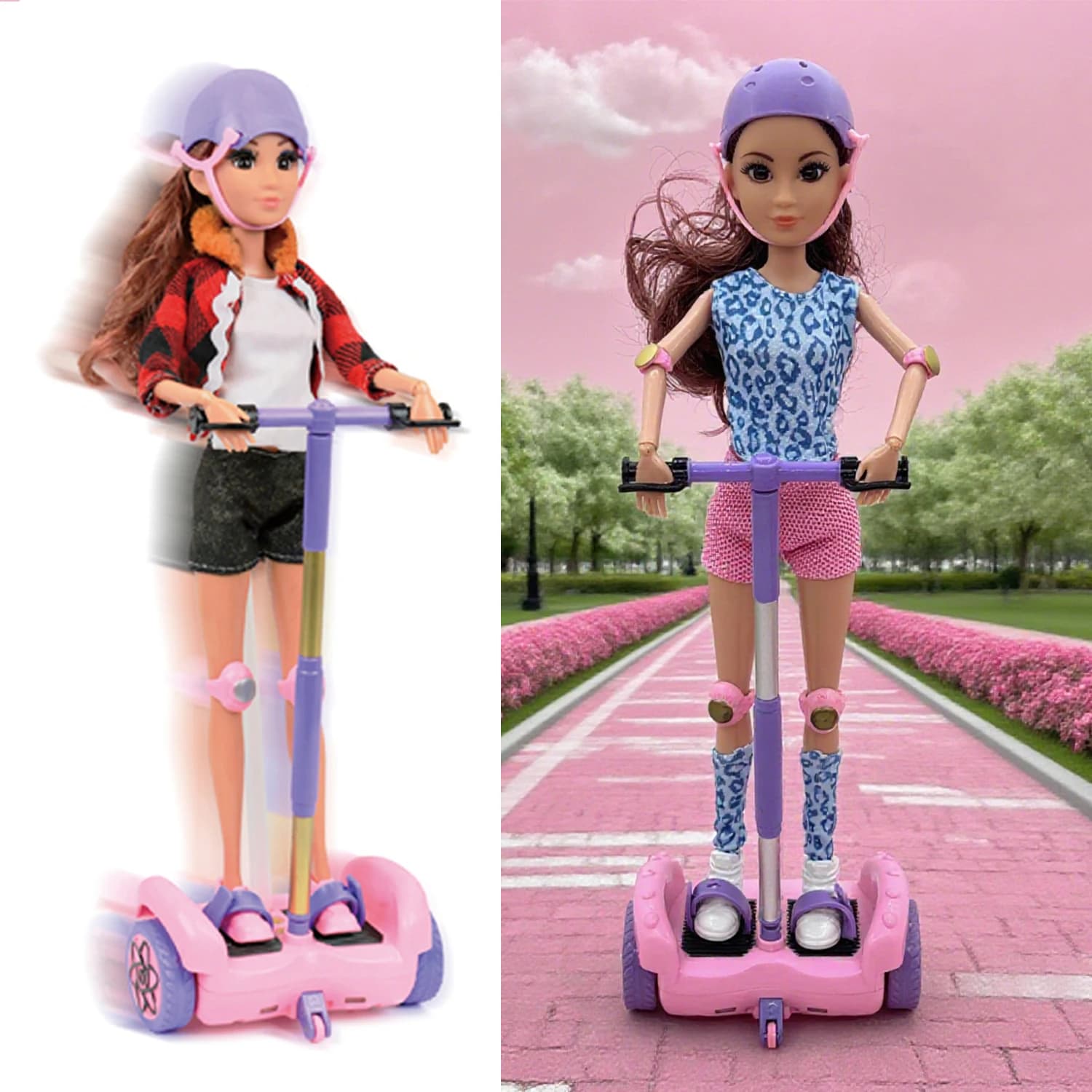 Set di attrezzi di sicurezza per bici da equilibrio Hoverboard per bambola di moda Set di accessori per bambole da 11,5 pollici Rotazione di avanti/indietro telecomandata