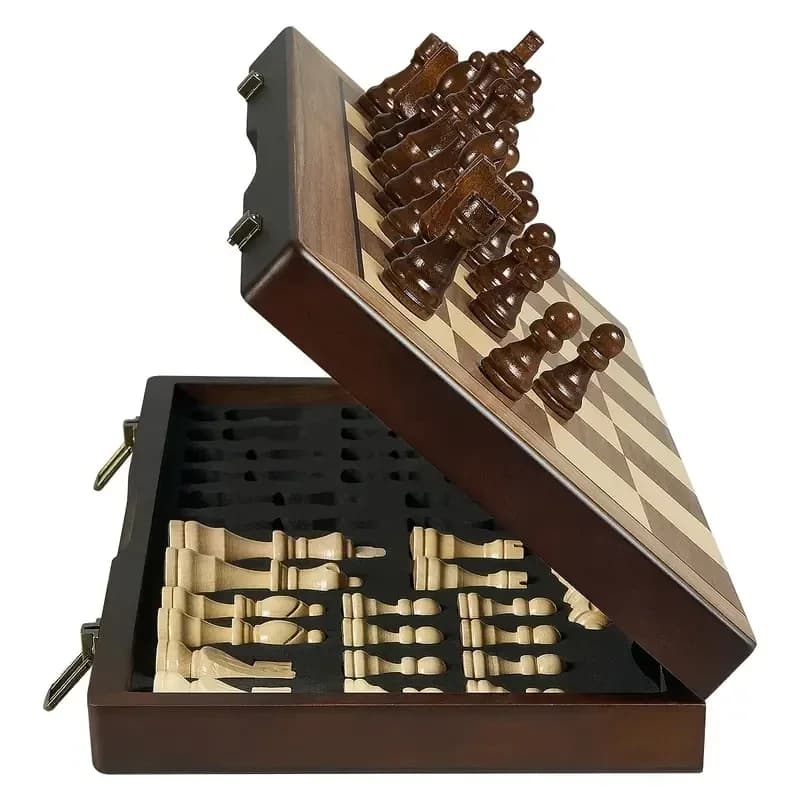 Set di scacchi magnetici in legno da 39,3 cm/15,47 pollici con 2 regine aggiuntive, tavola da viaggio portatile pieghevole, adatta per il torneo