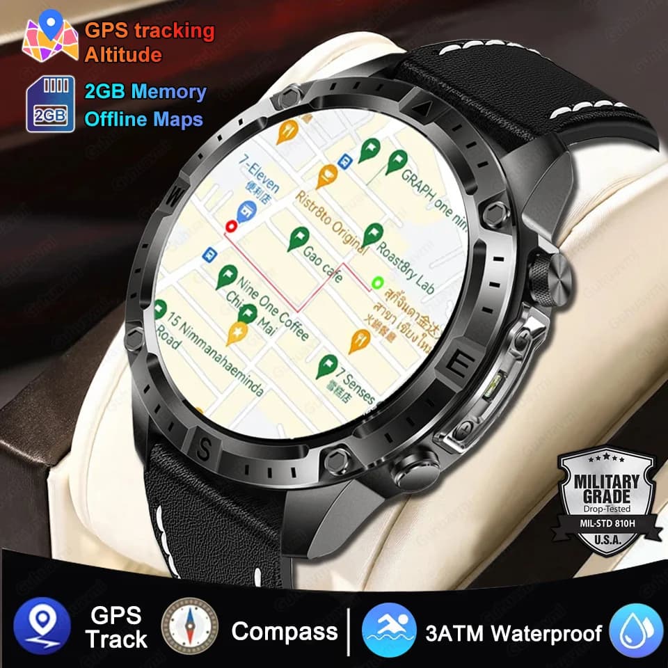 New Military Smartwatch from Exterior 2026 for Man with GPS, Waterproof up to 30 meters, 730mAH battery, 2GB, Calls, Sports and Fitness