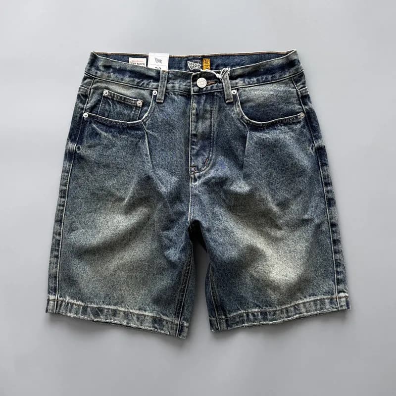 American-style Retro Washed and Distressed Denim Shorts for Men Summer Slightly Loose Heavyweight 5-inch Inseam Mid-length Jeans