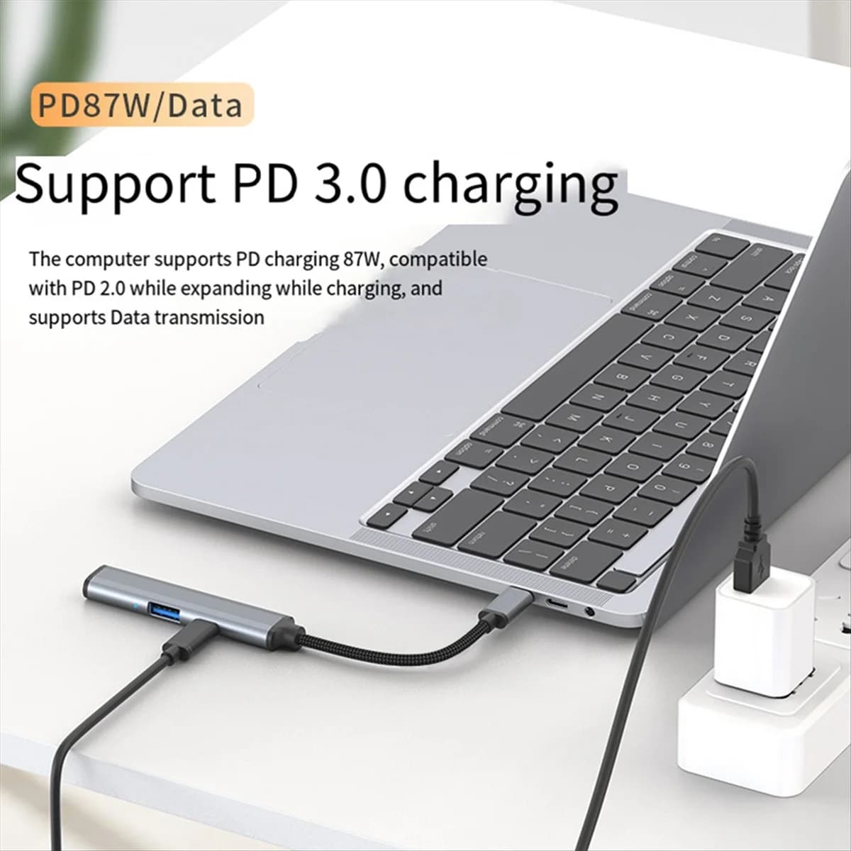 VENDITA CALDA Docking station per laptop USB C, hub tipo C 3 in 1, con USB 2.0, PD 87 W, adattatore multiporta audio da 3,5 mm per laptop, telefoni