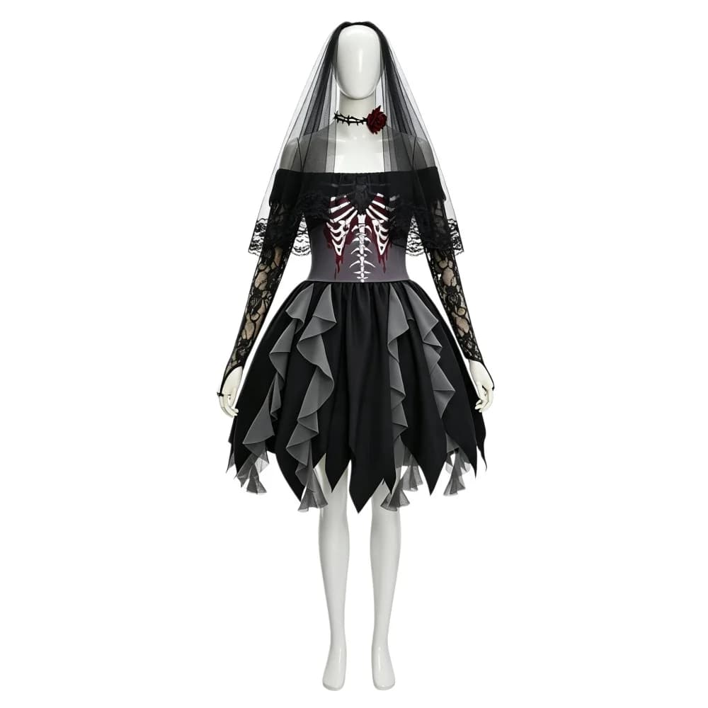 AniLV 2026 Halloween Ghost Bride Skeleton Veil Dress Uniform Outfit Cosplay Costume