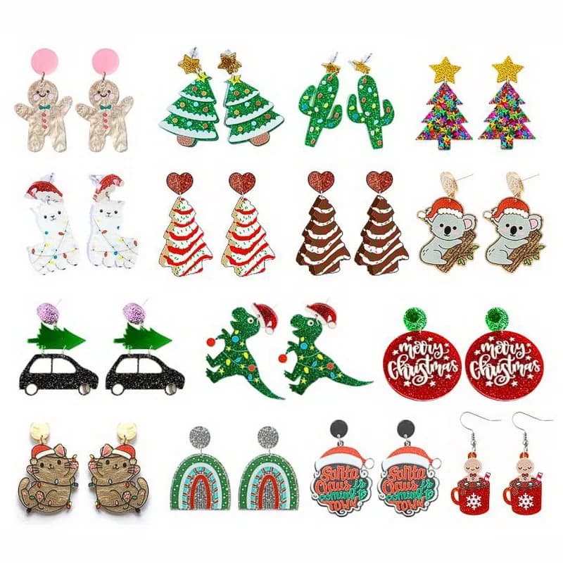 Gioielli per feste di natale Gingerbread Man Koala Dinosaur Dessert Cat Alpaca Cute Xmas Holiday Tree Cake orecchini pendenti