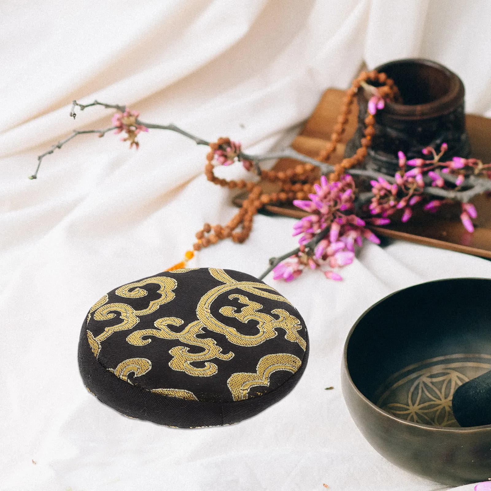 Nepal Hand-Embroidered Buddhist Sound Bowl Mat Non-Slip Stable Base for Singing Bowls Yoga Meditation Cushion Singing Bowl Mat
