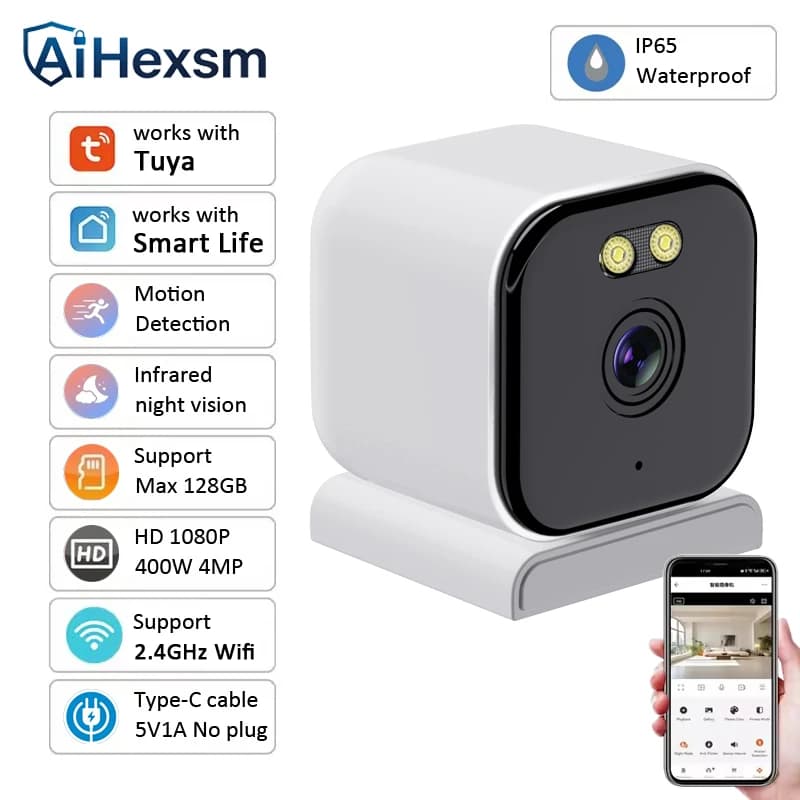 Telecamera WiFi Impermeabile Tuya, Telecamera di Sicurezza Smart Home 4MP HD, Visione Notturna a Colori, Baby Monitor con Audio Bidirezionale, Videosorveglianza