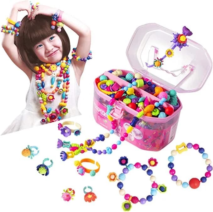 Set di gioielli con perline popolari fai-da-te Collana giocattolo con perline con bottoni fatti a mano, bracciale, anello, regali per feste in famiglia