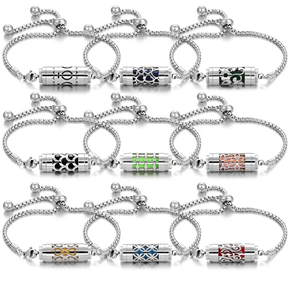 10PCS/lot Wholesale Stainless Steel Aromatherapy Bracelet Diffuser Jewelry Adjustable Essential Oil Diffuser Perfume Bracelet