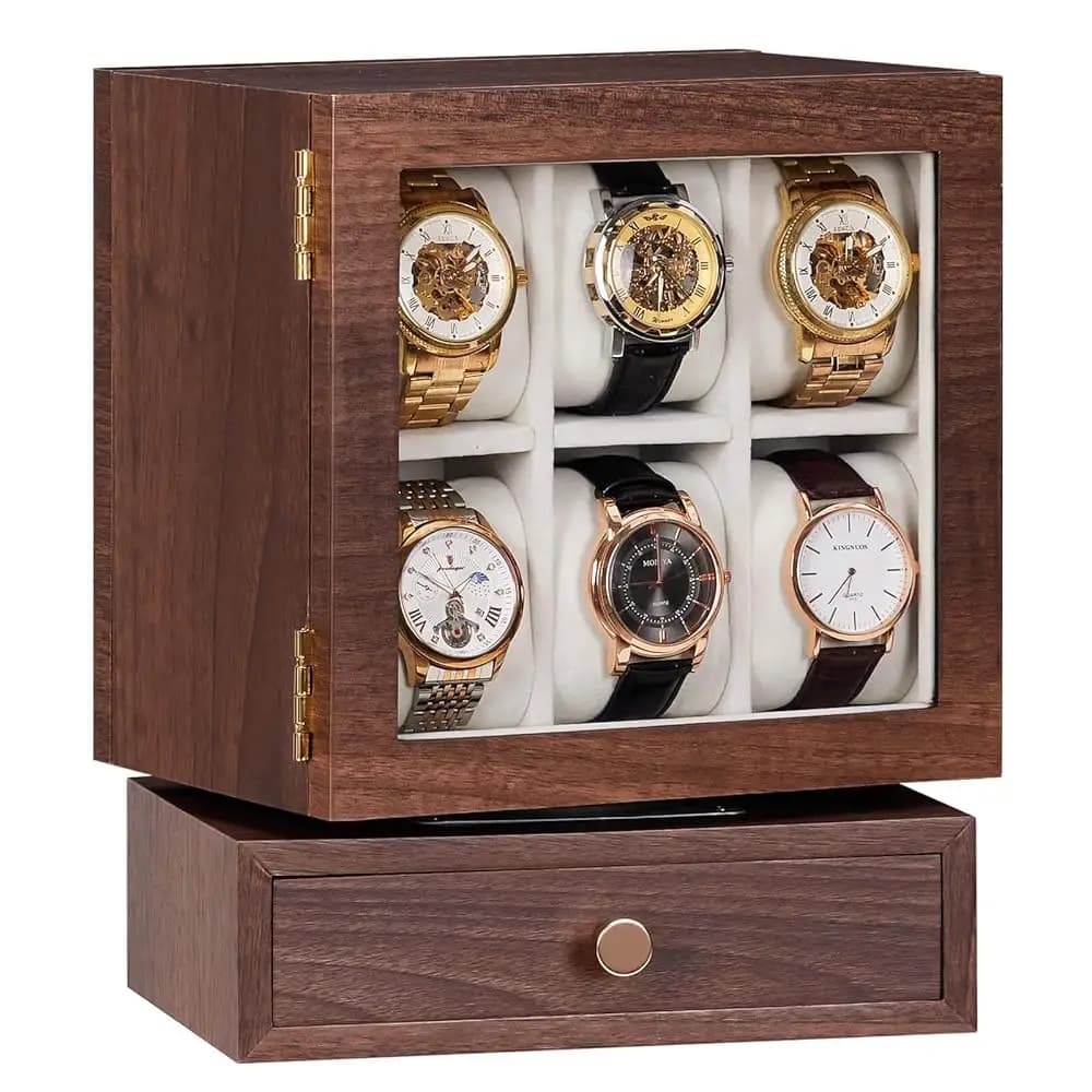 Espositore Girevole per Orologi: Scatola in Legno a 12 Scomparti per Orologi da Uomo da Comodino - Organizzatore di Gioielli con Coperchio in Vetro per Collane