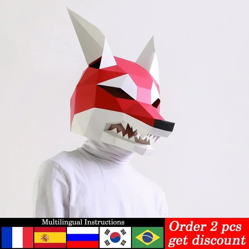 Red Arctic Wolf Animal Adult Mask Paper Model,3D Papercraft Art Origami Costume Party Cosplay,Handmade DIY Craft RTY068