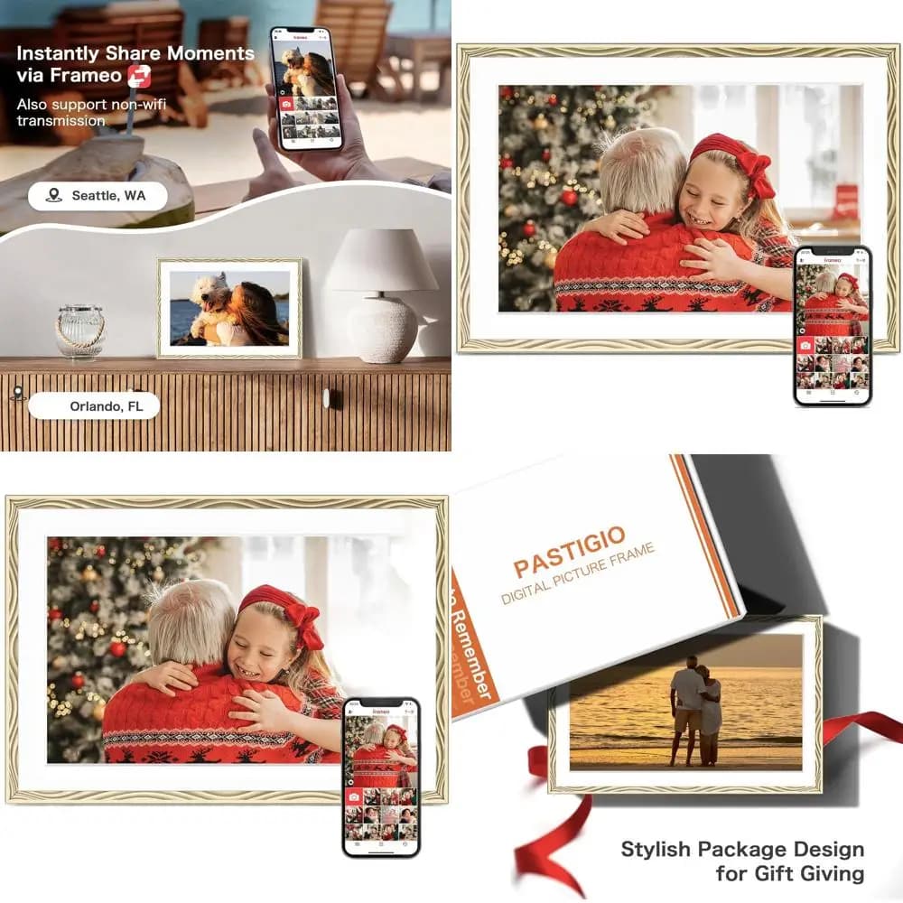 Cornice per foto digitali con touchscreen HD 10.1, 32 GB, WiFi, montabile a parete, condividi foto in modo istantaneo, perfetta per anniversario e compleanno