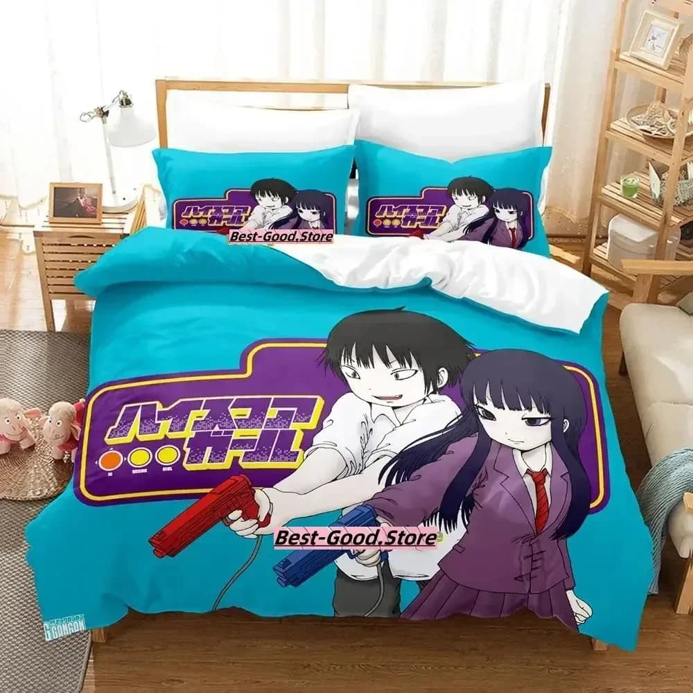 Set di biancheria da letto con stampa anime Hi Score Girl, copripiumino e federe, disponibile nelle misure singolo, doppio, queen, super king.