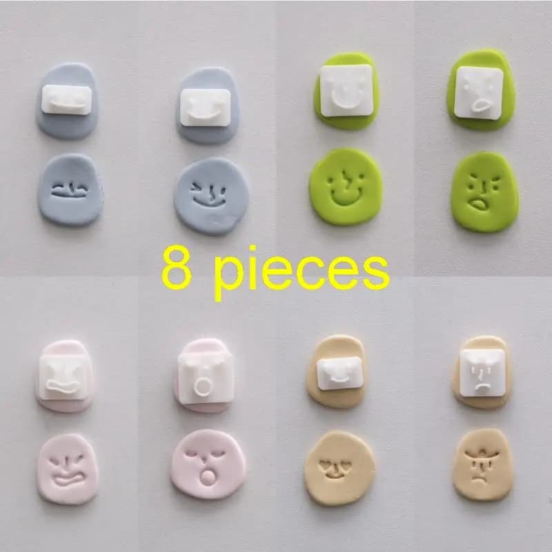 8Pcs Mini Cartoon Expression Polymer Clay Stamp Mold Set Various Face Patterns Perfect For DIY Handmade Jewelry Making