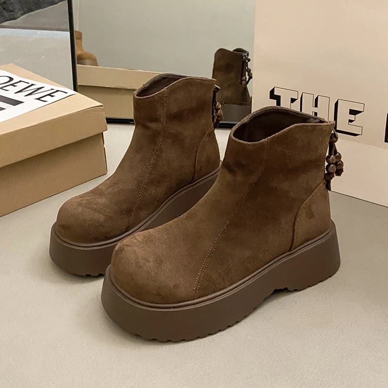 Appartamenti Piattaforma Stivaletti da donna Pelle scamosciata Scarpe casual accoglienti Moda Inverno Donna Botas 2025 Nuovo marchio di tendenza Zapatillas De Mujer
