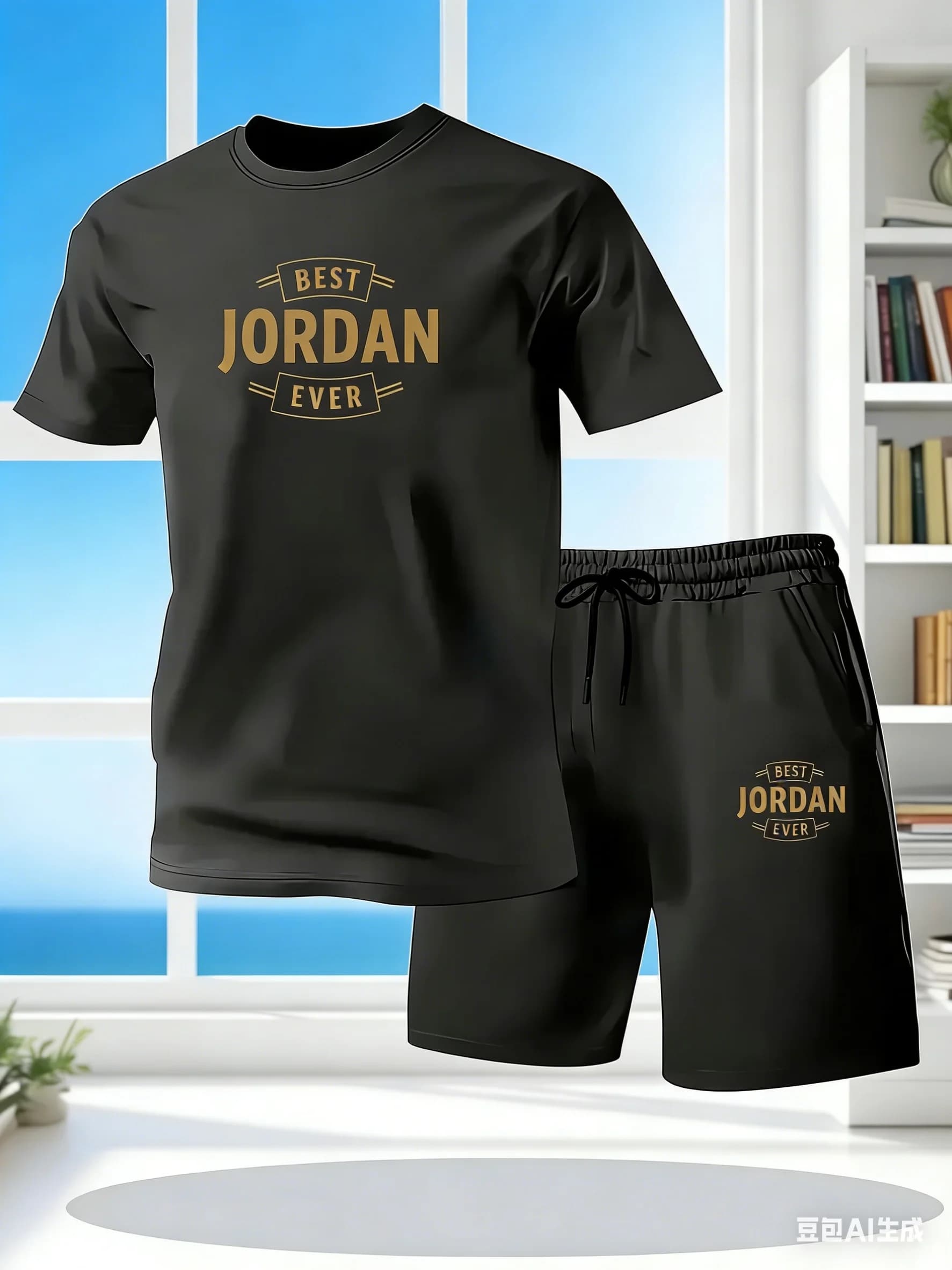 New summer clothing for men, set two pieces consisting of short sleeve t-shirts and shorts, breathable and quick drying, casual clothing.