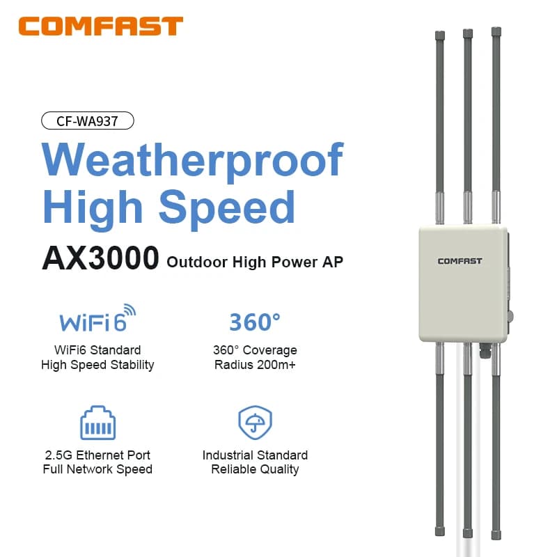 WiFi6 AX3000 Wireless Outdoor AP 2.4G/5.8GHz Doppia porta Dand Antenna ad alto guadagno 200M Ripetitore Wifi wireless a lungo raggio impermeabile