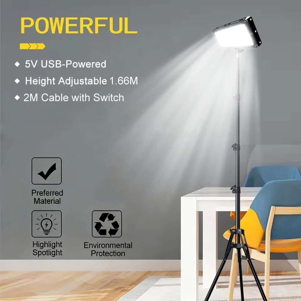 LED Work Lights with Support, 3 Color Working Lamp with Switch, Foldable Light with Tripod Lighting