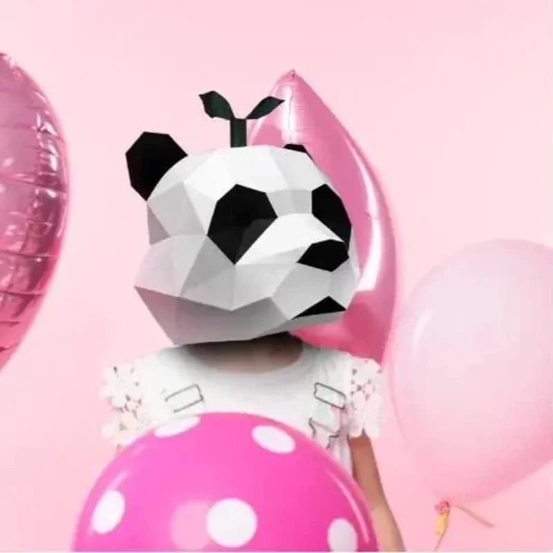 Mask Cosplay Halloween Party Mask Supplies Panda Bear Costume Head Hood Paper Model 3D Cartoon Animated DIY Handmade Cosplay Face Toys