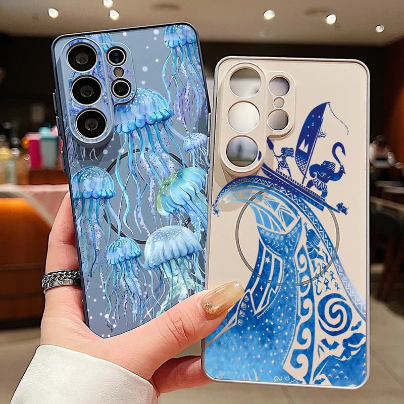 Blue Jellyfish Print Magnetic Phone Case For Samsung Galaxy S26 S25 Ultra Edge S24 S23 FE A57 A17 A56 A37 A16 A55 A54 A36 Cover