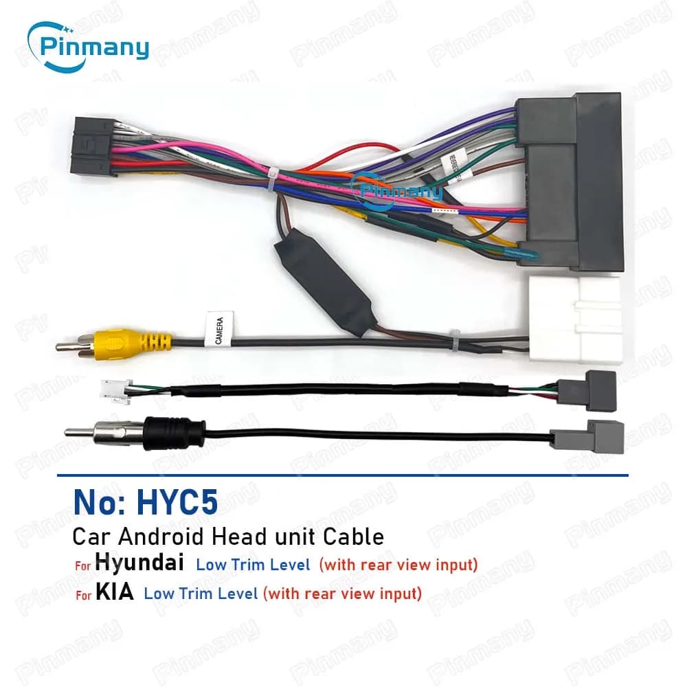 Car Radio Cable HYC5 Audio Power Wire Harness Adapter with Rear Camera CVBS Input for KIA Ceed Hyundai I30 I40 Ix35 AVN Headunit