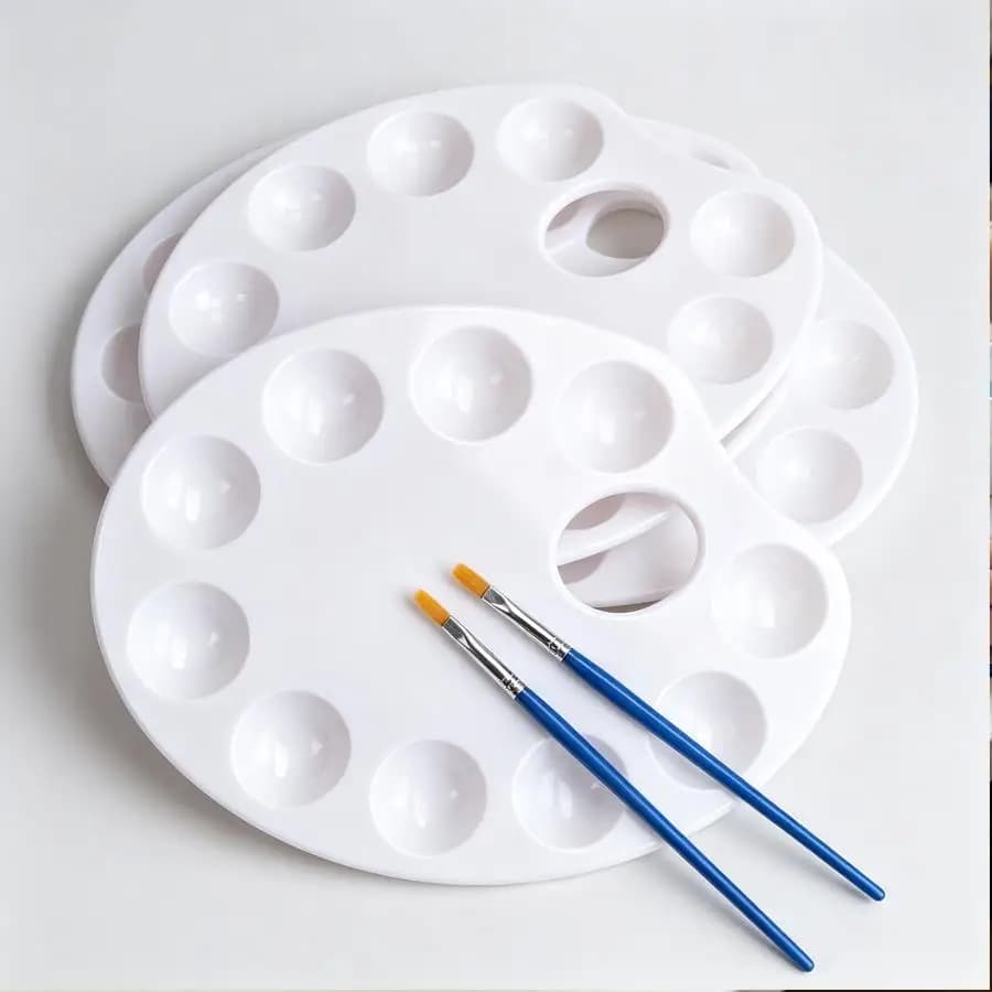 1pc Oval 10‑Well Plastic Paint Palette, Pigment Blending Dish, Light‑weight Art Supply for Acrylic, Watercolor, Oil Paint, XJM