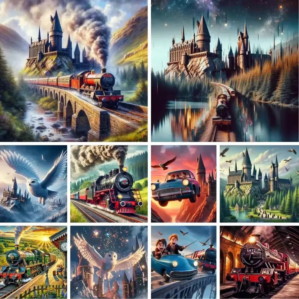 2025 New Harry Potter Magic Train 5D DIY Diamond Painting Full Drill Magic School Poster Cross Stitch Potter Art Dark Academia