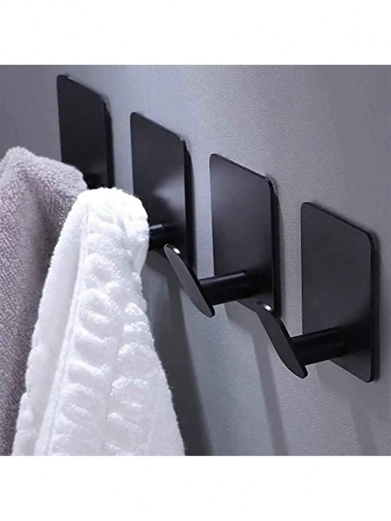 2 ganci adesivi per asciugamani/ganci da parete per bagno - Nero/Argento, ganci autoadesivi resistenti per appendere accappatoi, cappotti, vestiti, asciugamani/ganci per indumenti, ganci da parete, da attaccare in bagno o in cucina, materiale in acciaio inossidabile, set da 4 pezzi, decorazioni per la casa, festa della mamma