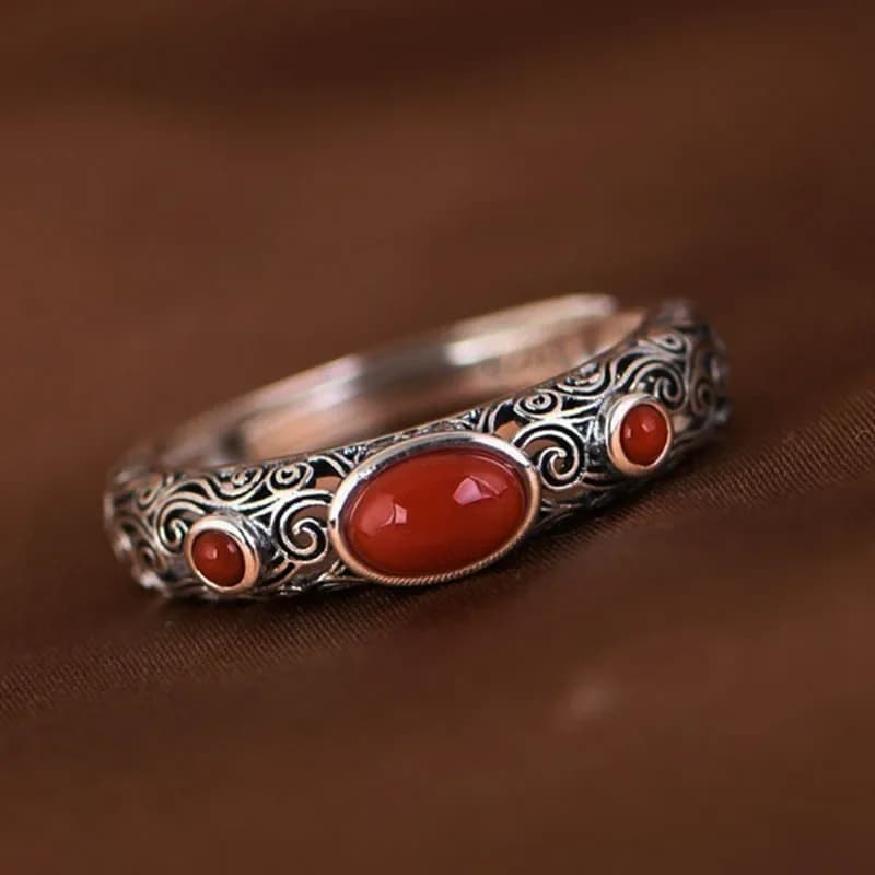 Anello regolabile in agata rossa imitazione cava creativa etnica vintage per le donne Accessori per gioielli da festa personalizzati squisiti