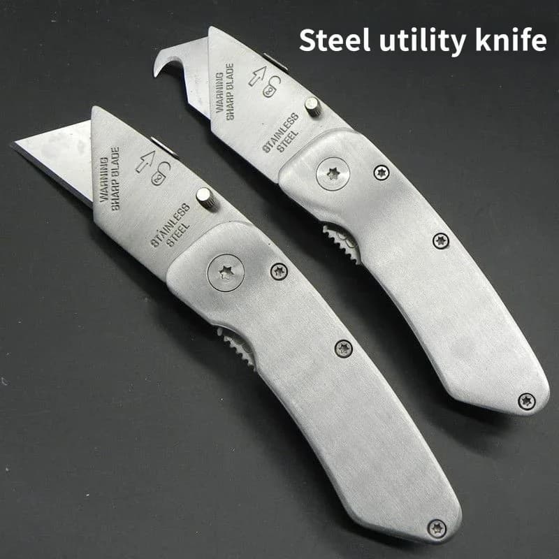 Stainless Steel Folding Utility Knife Box Cutter, Portable Pocket Carpet Wallpaper Knife with Belt Clip, Package Opener Cutting