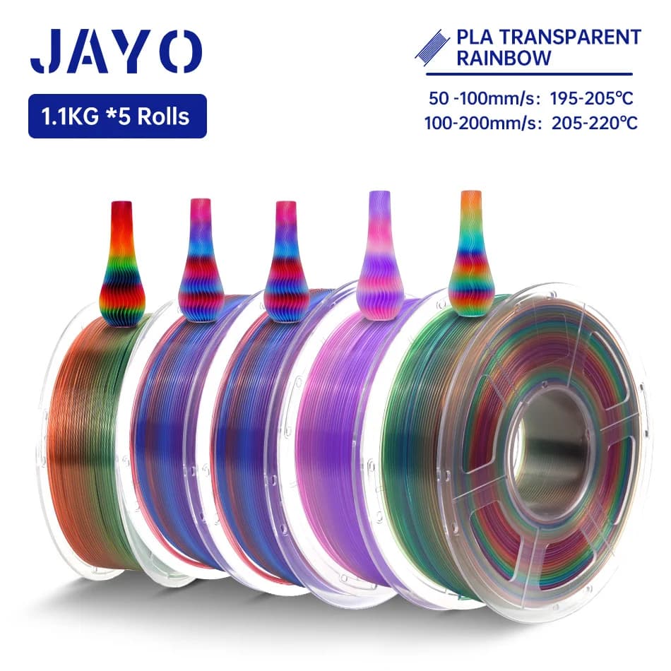 JAYO PLA Rainbow Filament 1.75mm 5 Rolls PLA Transparent / Silk PLA Rainbow 3D Filament For FDM Neatly Ferita 3D Printing Material
