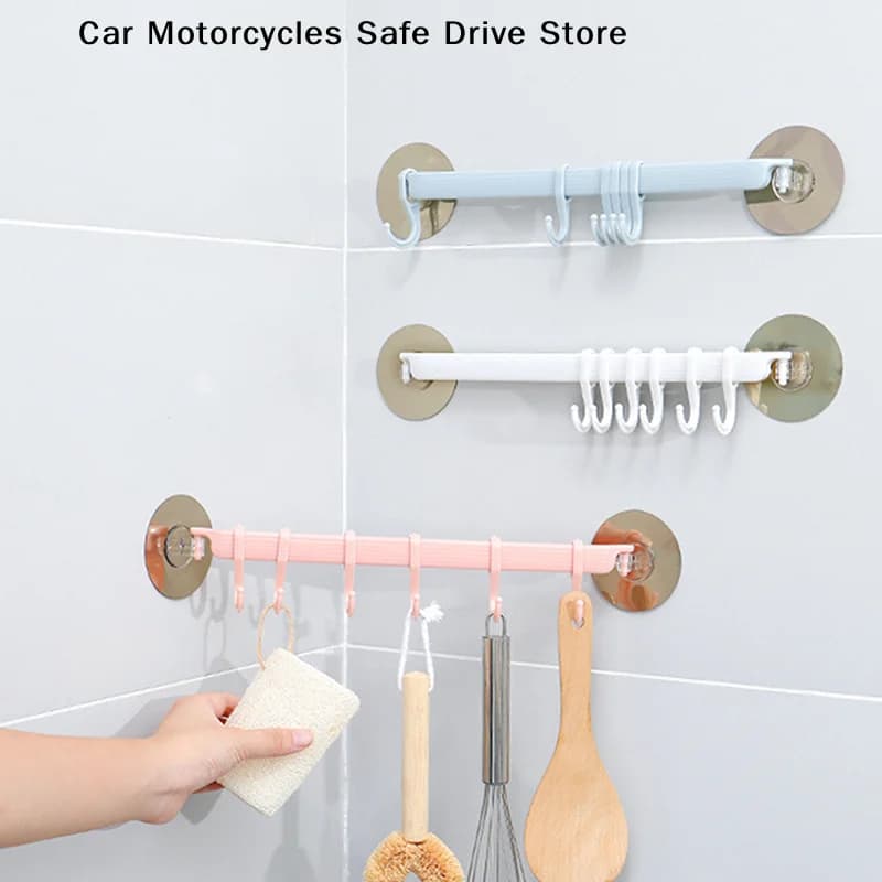 【CM】1pc Gancio a ventosa blu/bianco/rosa a 6 file per appendere in cucina e bagno, senza lasciare segni, ganci appendiabiti in plastica