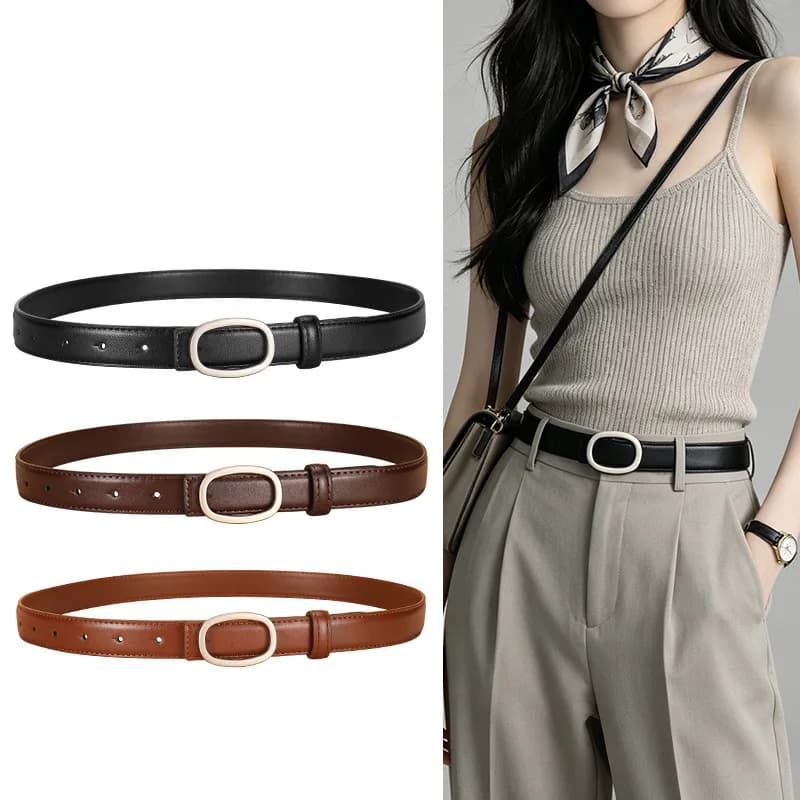 New women's leather thin plate buckle belt, jeans belt, women's versatile belt