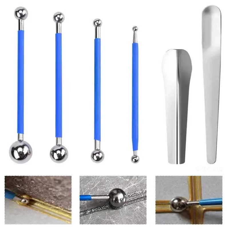 Set di 6 strumenti professionali per stuccare piastrelle, bastoncini di riparazione con doppia sfera in acciaio pressato, set per modellismo e scultura in argilla polimerica fai da te
