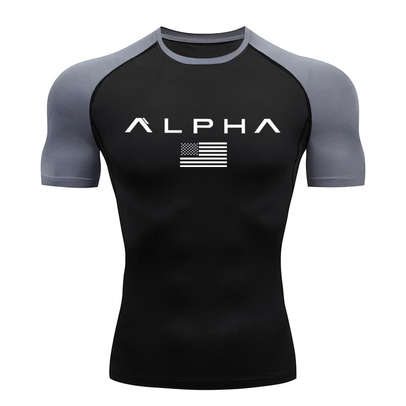 Short sleeve compression t-shirts with American flag print for men, quick drying sports t-shirts for gym, training, running, intimate shirts, top