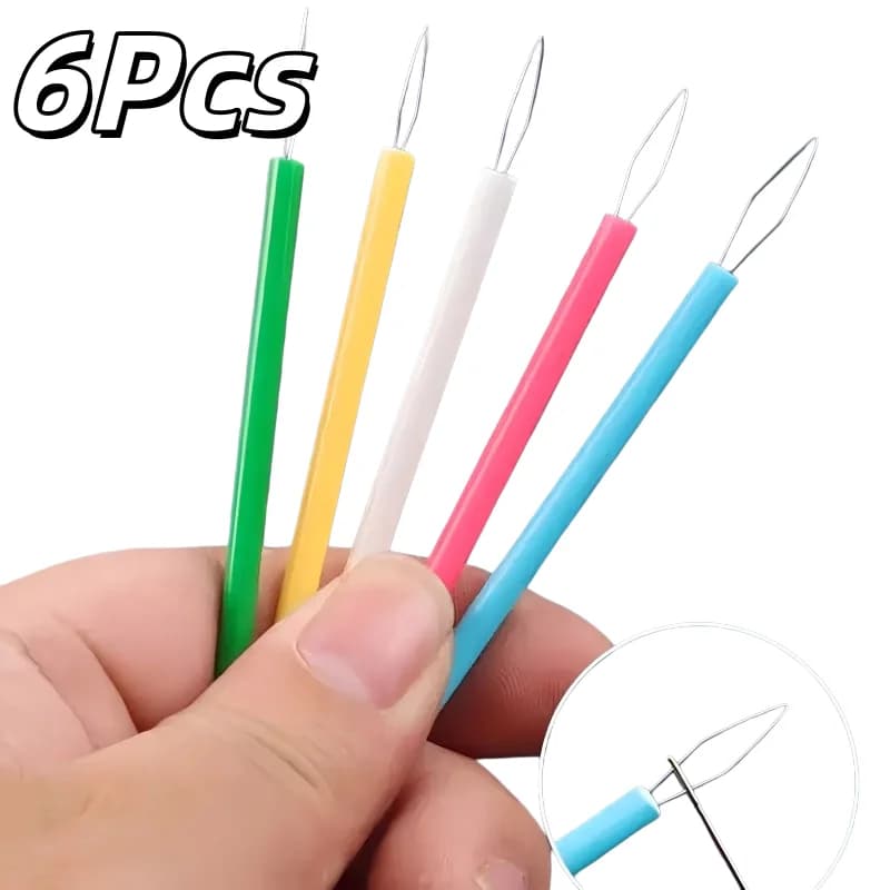 6Pcs Color Random Plastic Needle Threaders, Cylinder Sewing Tool for DIY Beading & Elderly Use