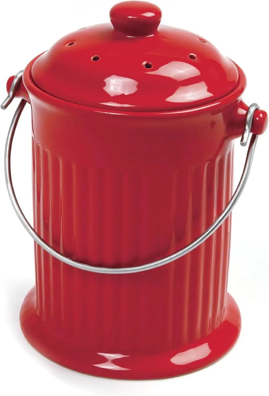 Contenitore per Compost in Ceramica da 1 Gallone con Filtro Antiodore, Bidone da Cucina Rosso per Scarti Alimentari